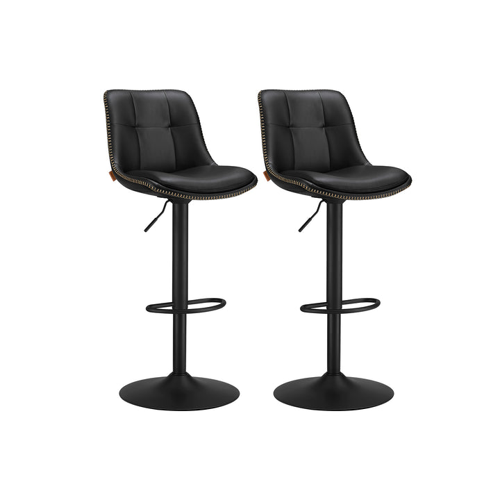 Set of 2 Bar Stools with Backrests and Footrests Ink Black