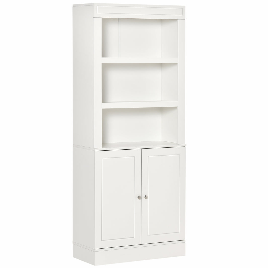 Kitchen Cupboard with 6-tier Shelving, Freestanding Storage Cabinet, Larder pantry, Sideboard with 3 Open Compartments and Double-door, White