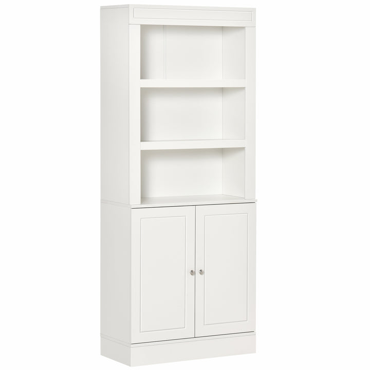 Kitchen Cupboard with 6-tier Shelving, Freestanding Storage Cabinet, Larder pantry, Sideboard with 3 Open Compartments and Double-door, White