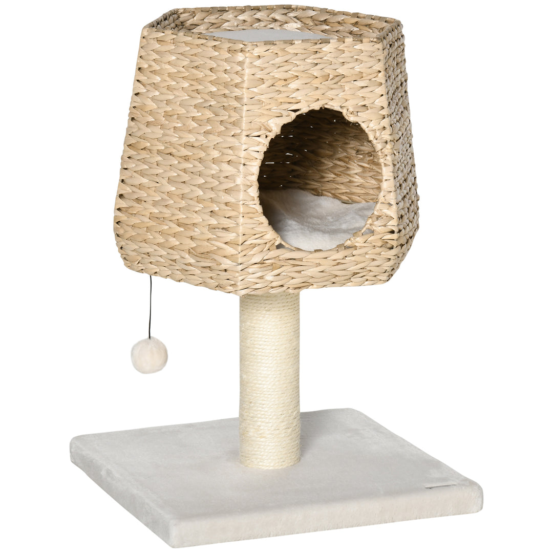 PawHut Cat Tree Cat Tower Climbing Activity Center Kitten Furniture with Cattail Fluff Bed Condo Sisal Scratching Post 45 x 45 x 66cm Natural