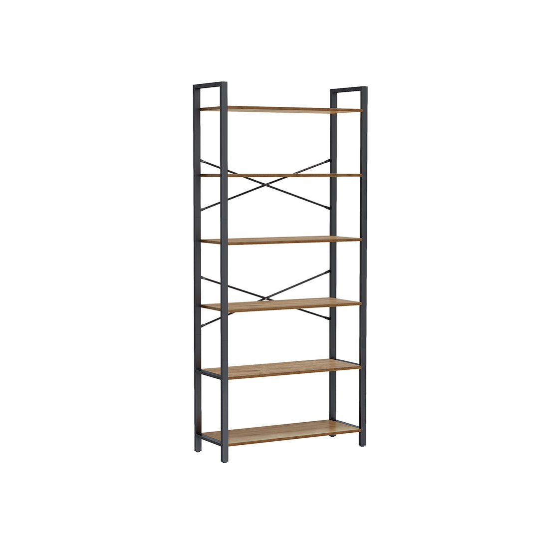 6-Tier Tall Bookshelf Special Walnut and Black 30 x 80 x 186 cm