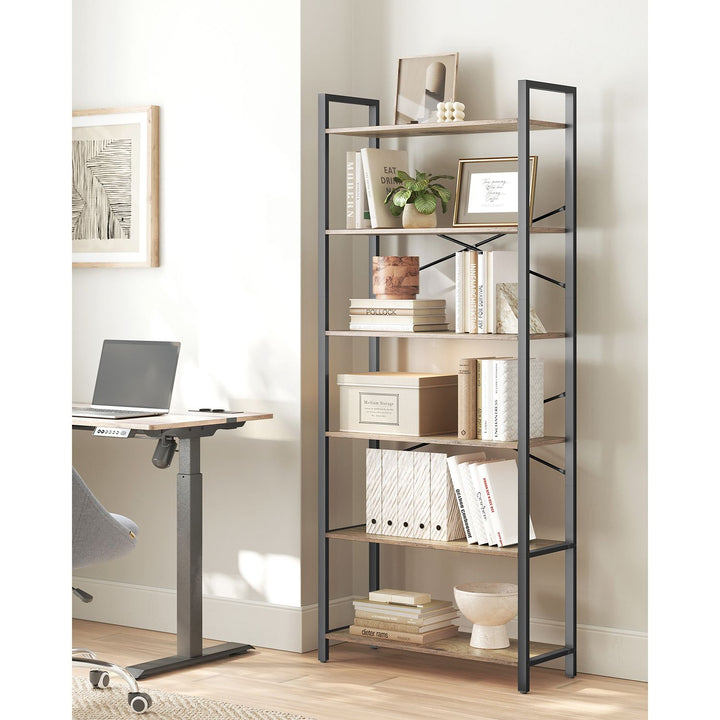 6-Tier Tall Bookshelf Special Walnut and Black 30 x 80 x 186 cm