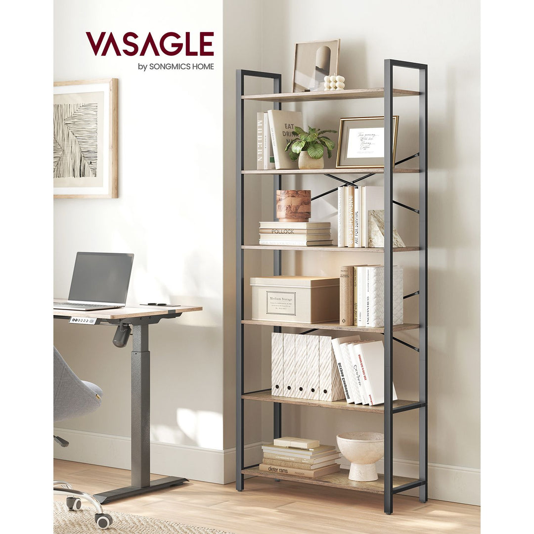 6-Tier Tall Bookshelf Special Walnut and Black 30 x 80 x 186 cm