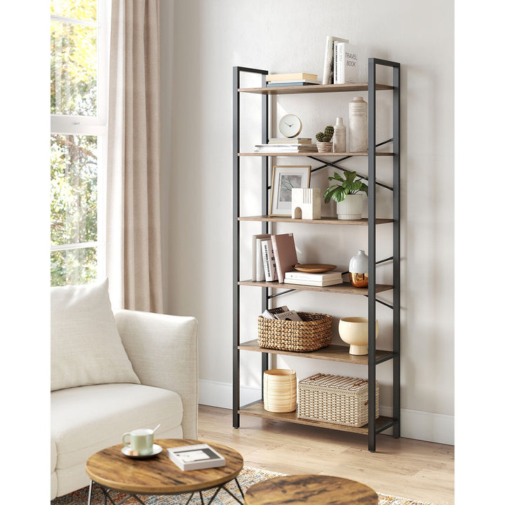 6-Tier Tall Bookshelf Special Walnut and Black 30 x 80 x 186 cm