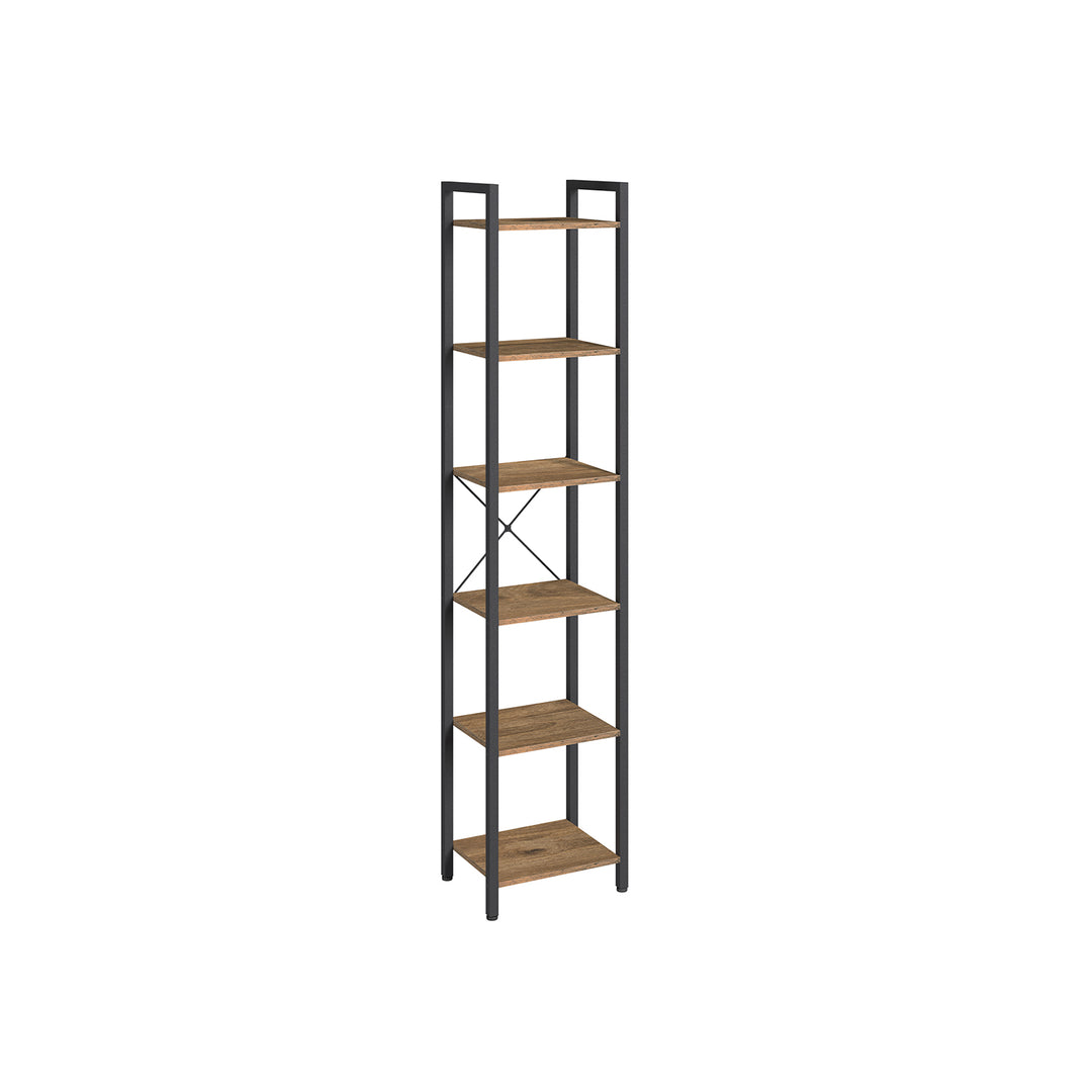 6-Tier Bookshelf Rustic Brown and Black 30 x 40 x 187.5 cm