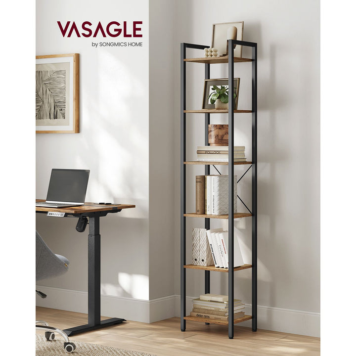 6-Tier Bookshelf Rustic Brown and Black 30 x 40 x 187.5 cm