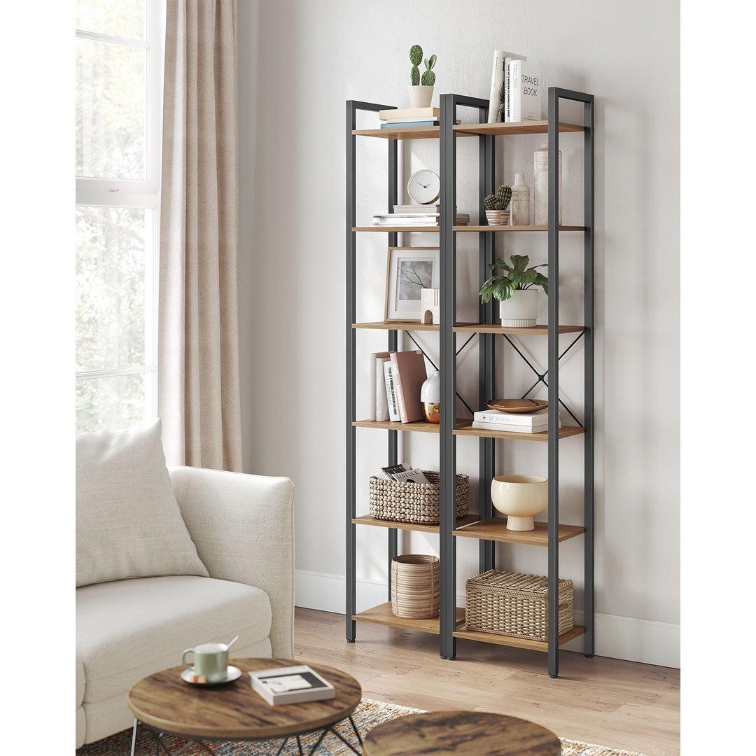 6-Tier Bookshelf Rustic Brown and Black 30 x 40 x 187.5 cm