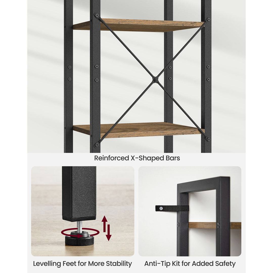 6-Tier Bookshelf Rustic Brown and Black 30 x 40 x 187.5 cm