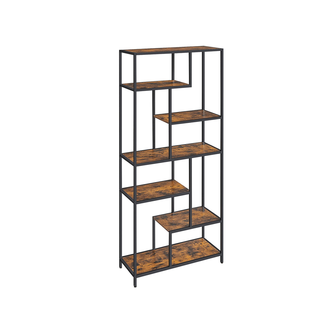 6-Tier Standing Storage Bookshelf -Rustic Brown and Black