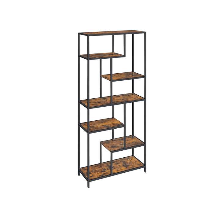 6-Tier Standing Storage Bookshelf -Rustic Brown and Black