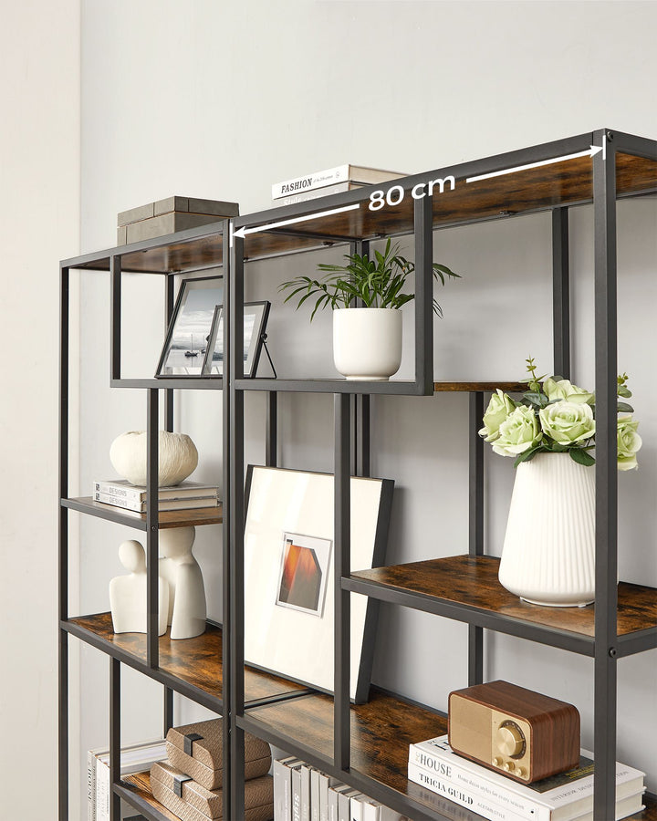 6-Tier Standing Storage Bookshelf -Rustic Brown and Black