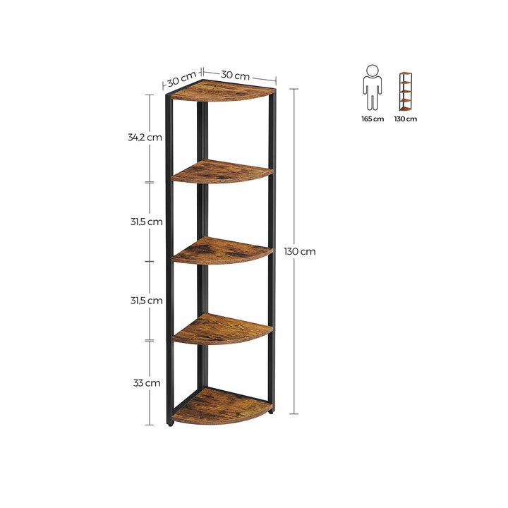 Industrial Brown 5-tier Storage Corner Shelf