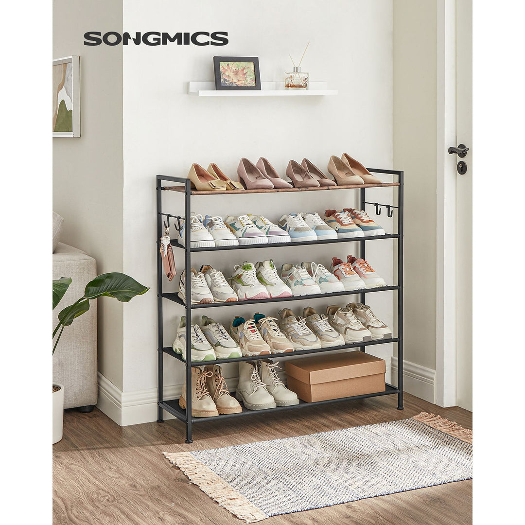 Shoe Rack, Metal Shoe Cabinet, Rustic Brown and Black