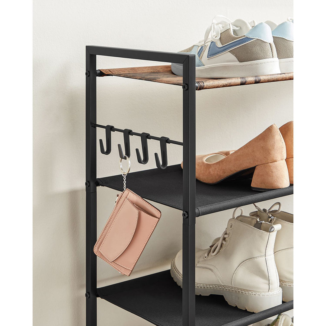 Shoe Rack, Metal Shoe Cabinet, Rustic Brown and Black