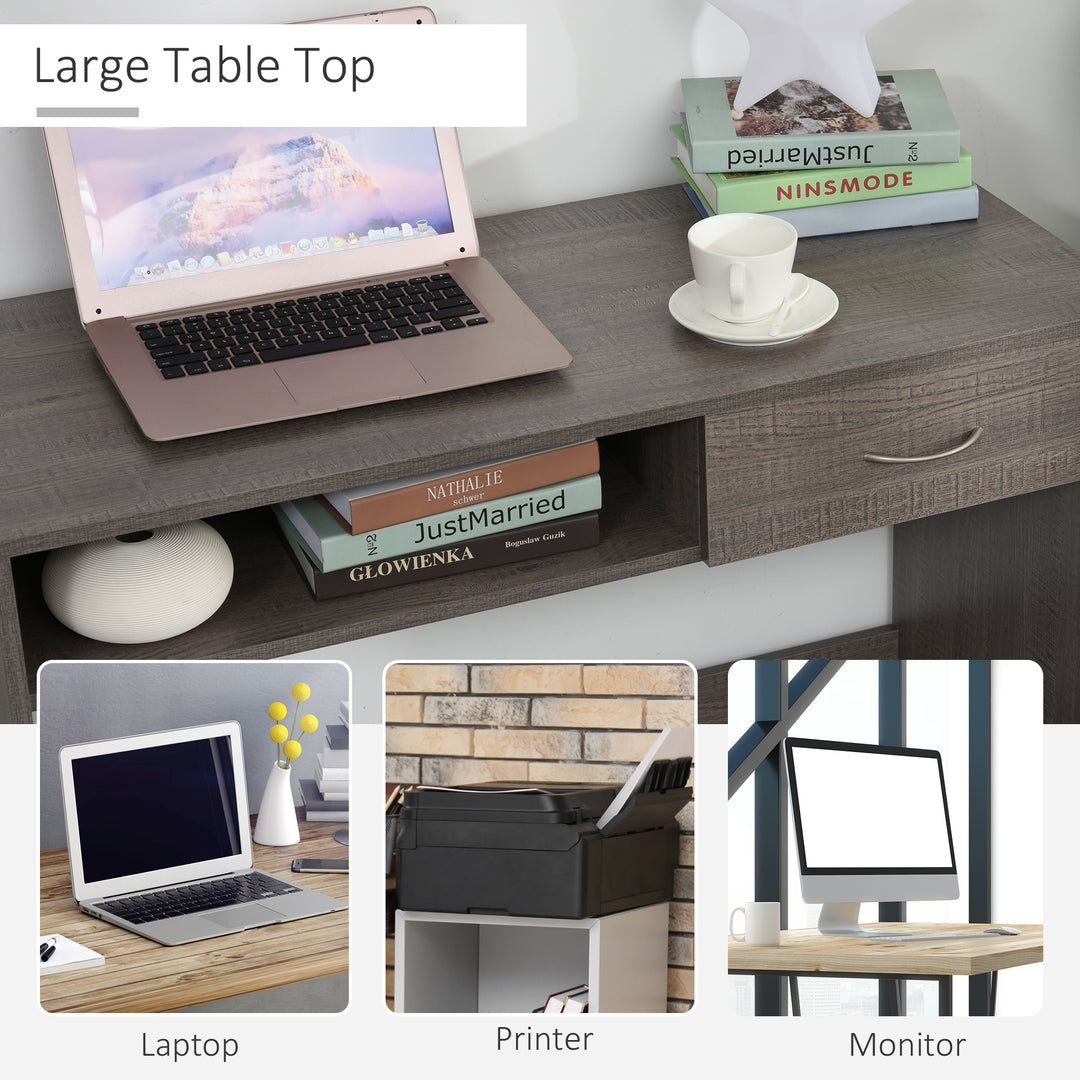 HOMCOM Modern Computer Work Desk Table Study w/ Shelf Drawer Standing Writing Station Display Stylish Storage Compact Grey