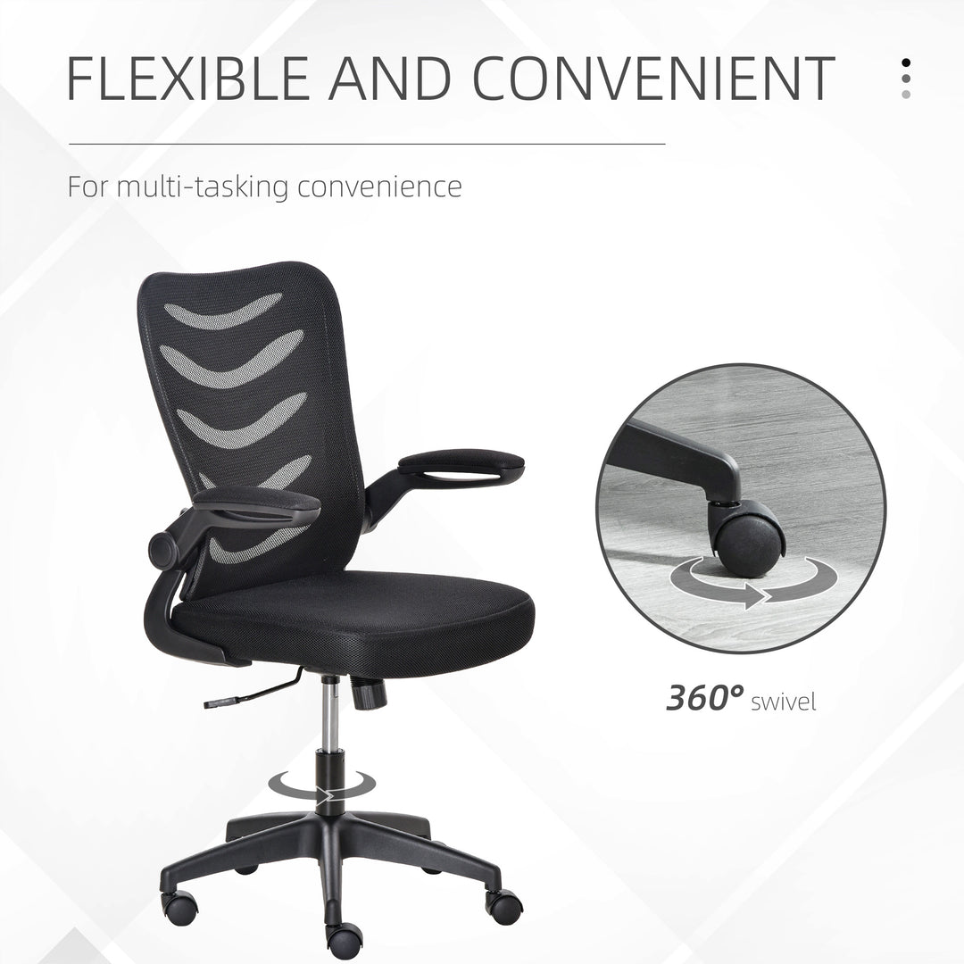 Vinsetto Mesh Swivel Chair for Home Task Desk Chair with Lumbar Back Support, Flip-Up Arm, Adjustable Height, Black