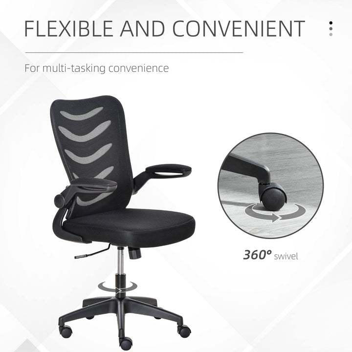 Vinsetto Mesh Swivel Chair for Home Task Desk Chair with Lumbar Back Support, Flip-Up Arm, Adjustable Height, Black