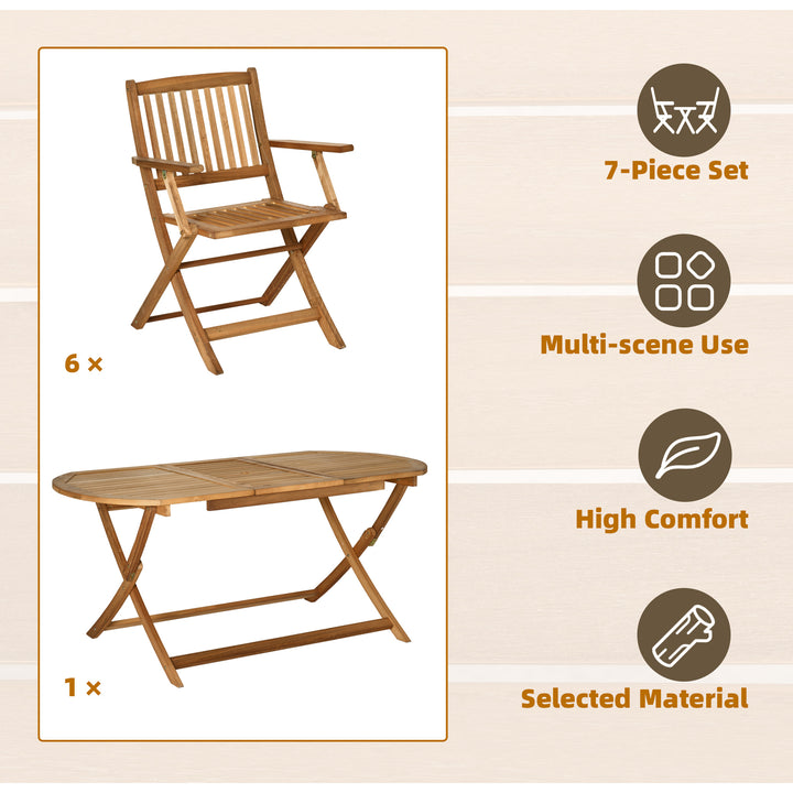 7 Piece Wooden Garden Dining Set with Umbrella Hole, Folding Dining Table and Armchairs with Parasol Hole, Teak