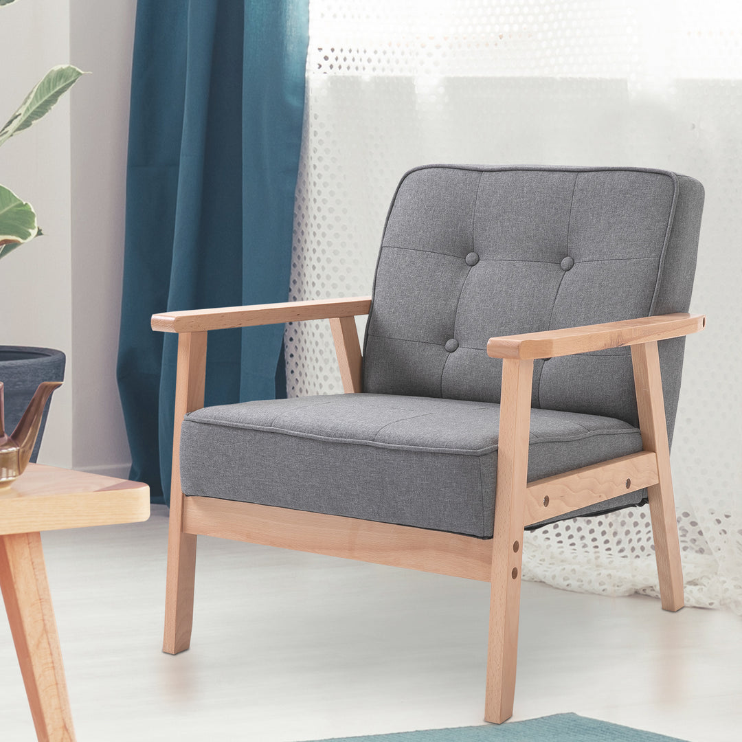 HOMCOM Reception Retro Accent Chair Beech Wood Frame Armchair Occasional Living Room Reception Bedroom Balcony Conservatory Padded