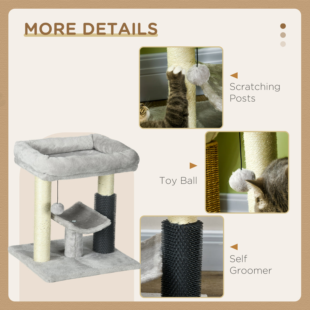 48cm Cat Tree with Scratching Posts, Bed, Perch, Self Groomer, Toy - Grey