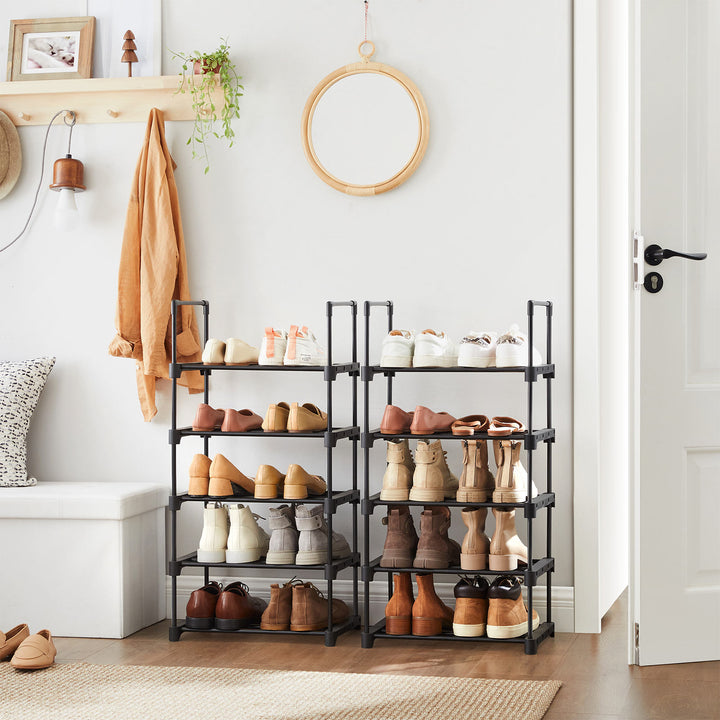 Set of 2 Black Shoe Storage Organiser with 5 Shelves