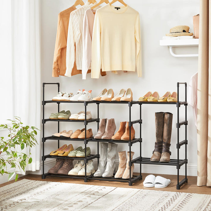 Set of 2 Black Shoe Storage Organiser with 5 Shelves