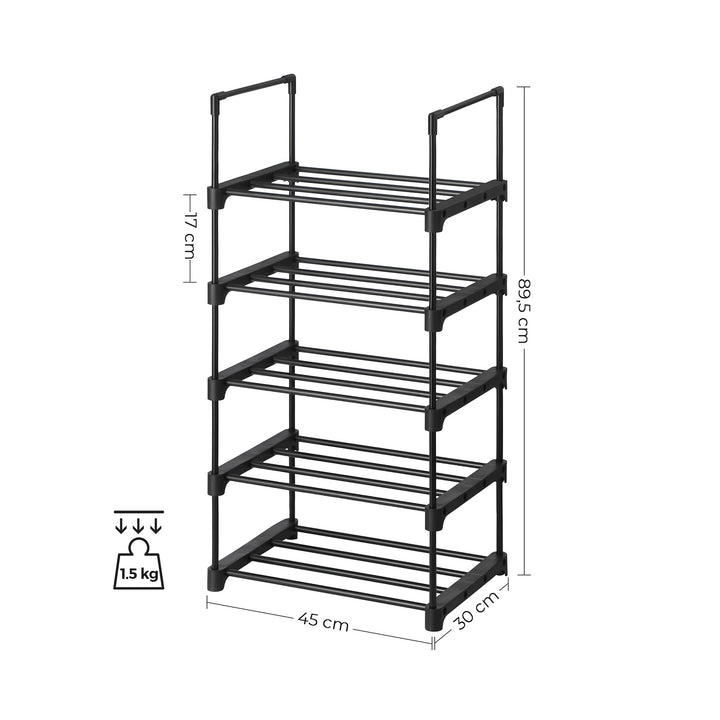 Set of 2 Black Shoe Storage Organiser with 5 Shelves