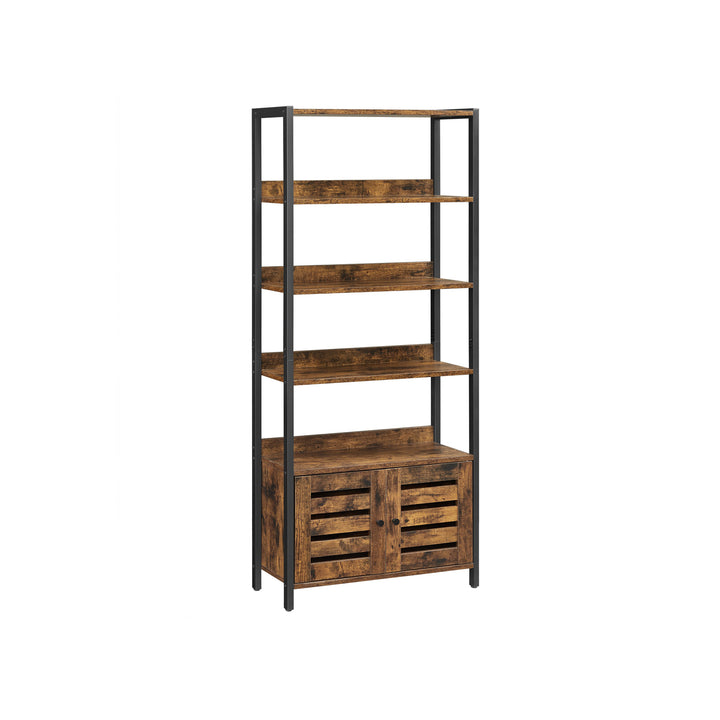Industrial Brown 4-tier Bookshelf with Cabinet