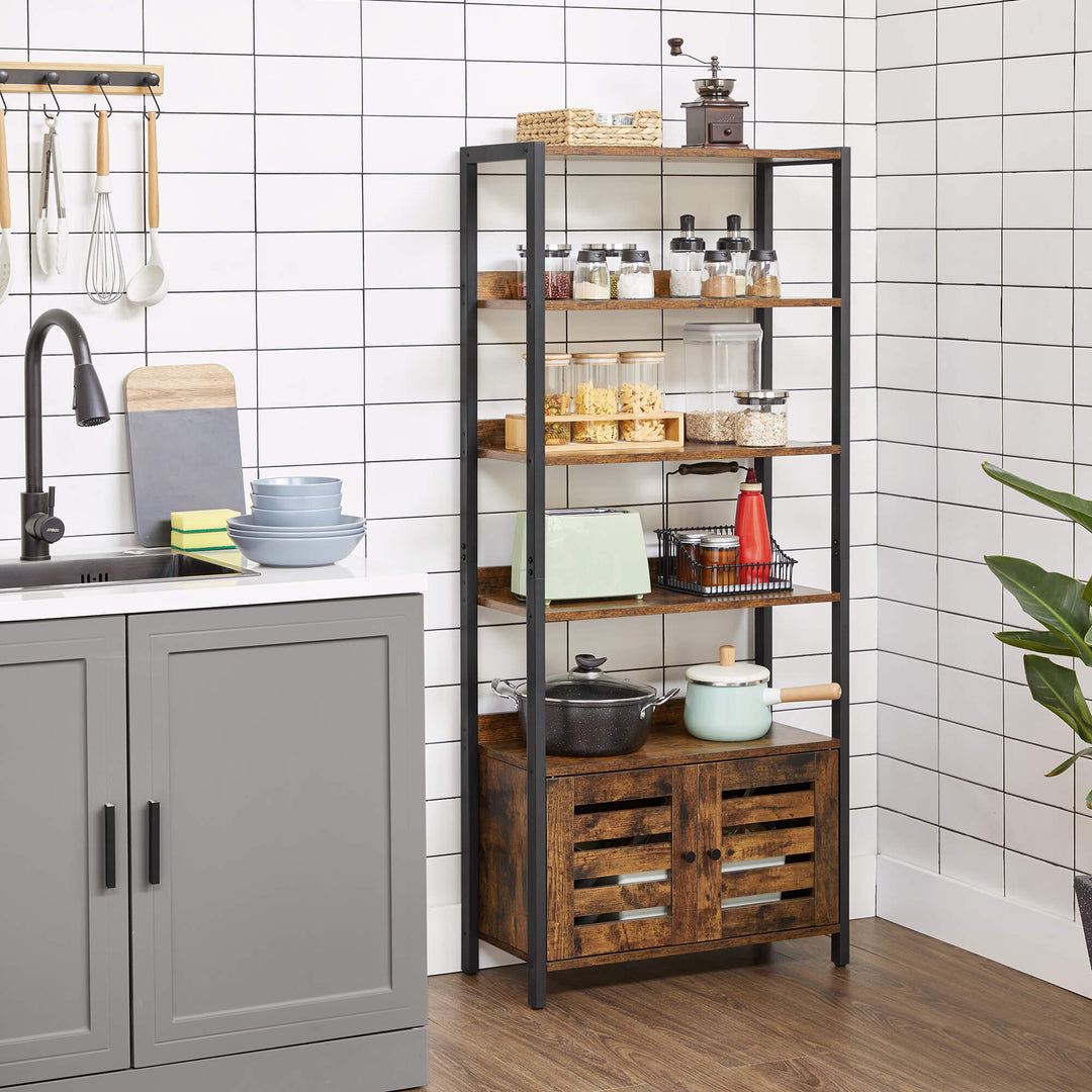 Industrial Brown 4-tier Bookshelf with Cabinet