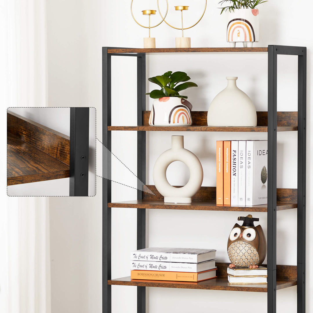 Industrial Brown 4-tier Bookshelf with Cabinet