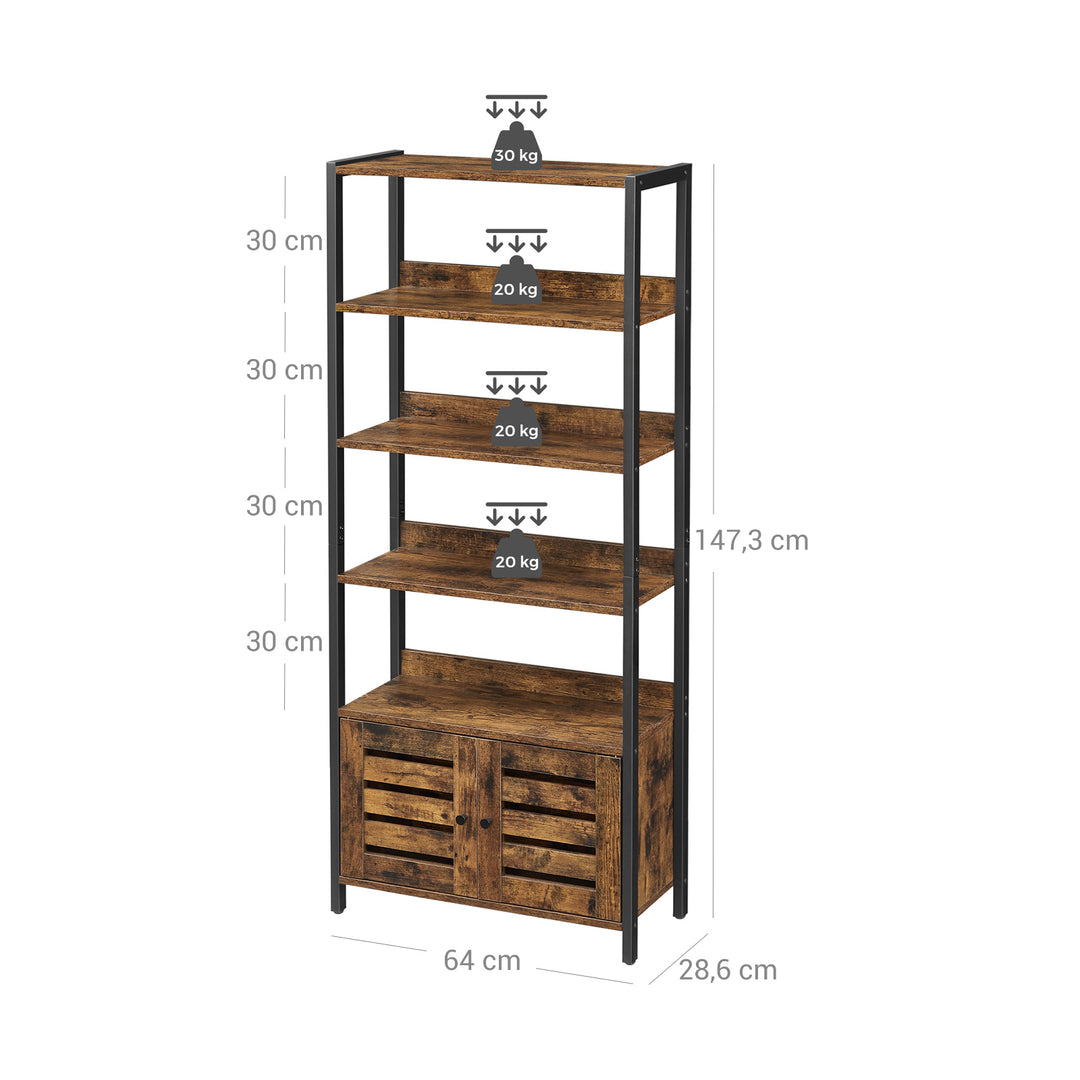 Industrial Brown 4-tier Bookshelf with Cabinet