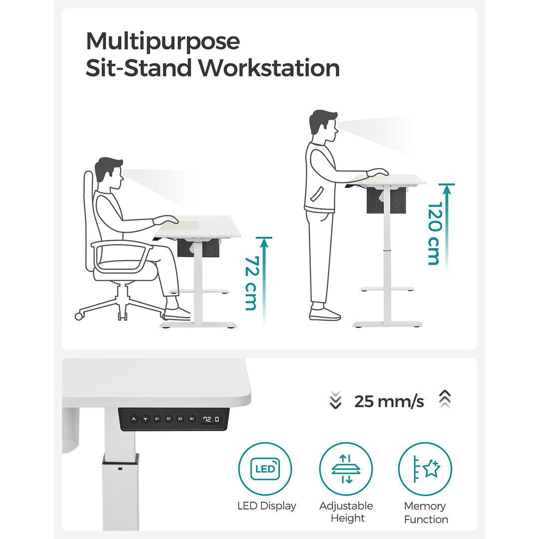 Height Adjustable Desk 60 x 140 x 120 cm White and Black