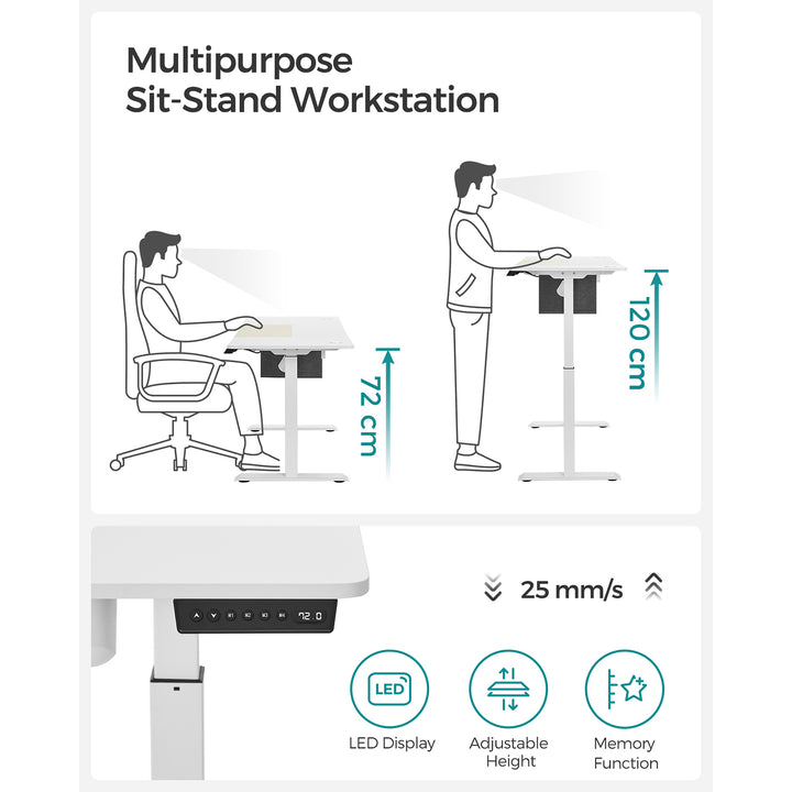 Height Adjustable Desk 60 x 140 x 120 cm White and Black