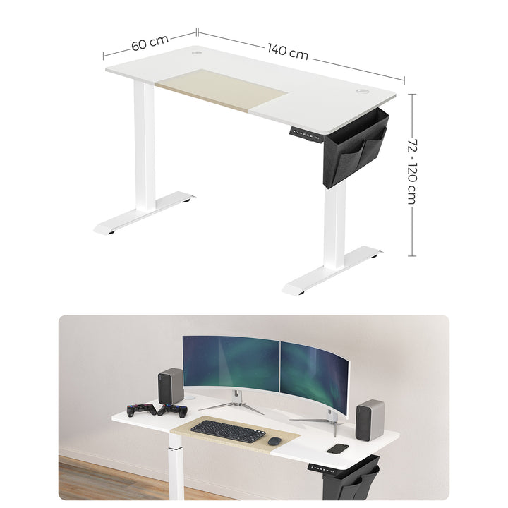 Height Adjustable Desk 60 x 140 x 120 cm White and Black