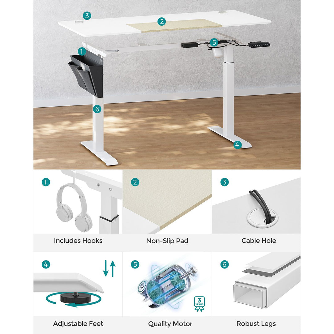 Height Adjustable Desk 60 x 140 x 120 cm White and Black