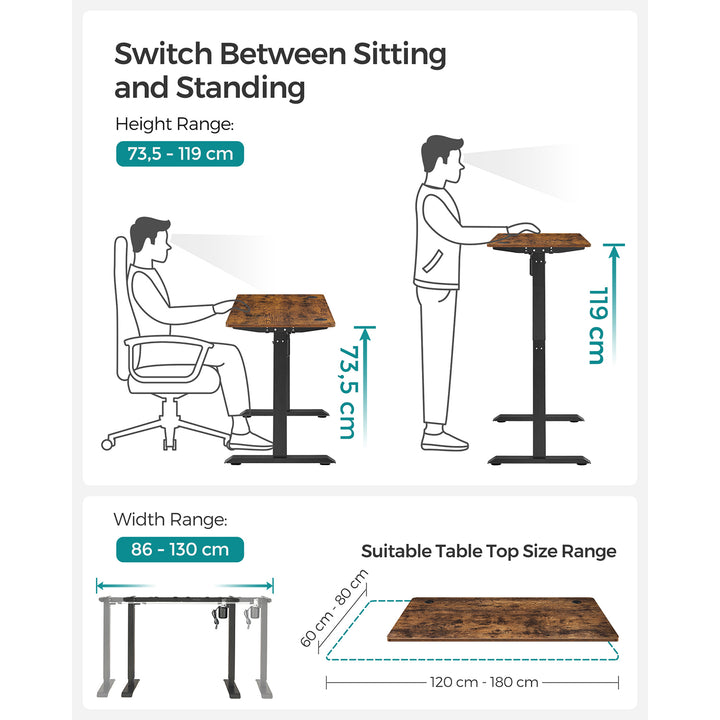 Height Adjustable Desk 60 x 120 x (86-130) cm Rustic Brown and Black