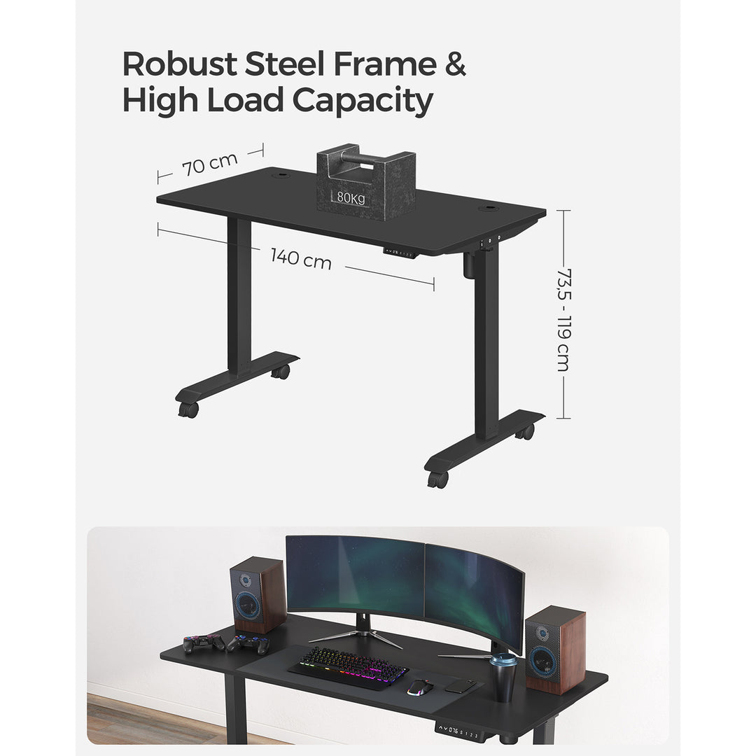 Height Adjustable Desk 70 x 140 x (86-130) cm Black