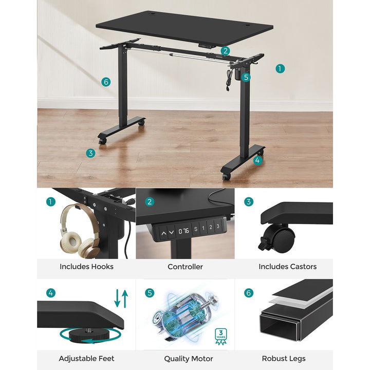 Height Adjustable Desk 70 x 140 x (86-130) cm Black