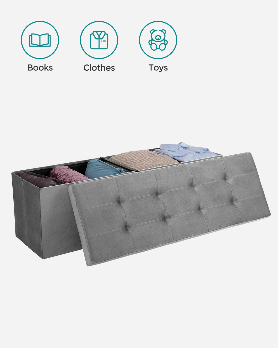 Grey Folding Storage Ottoman 120L