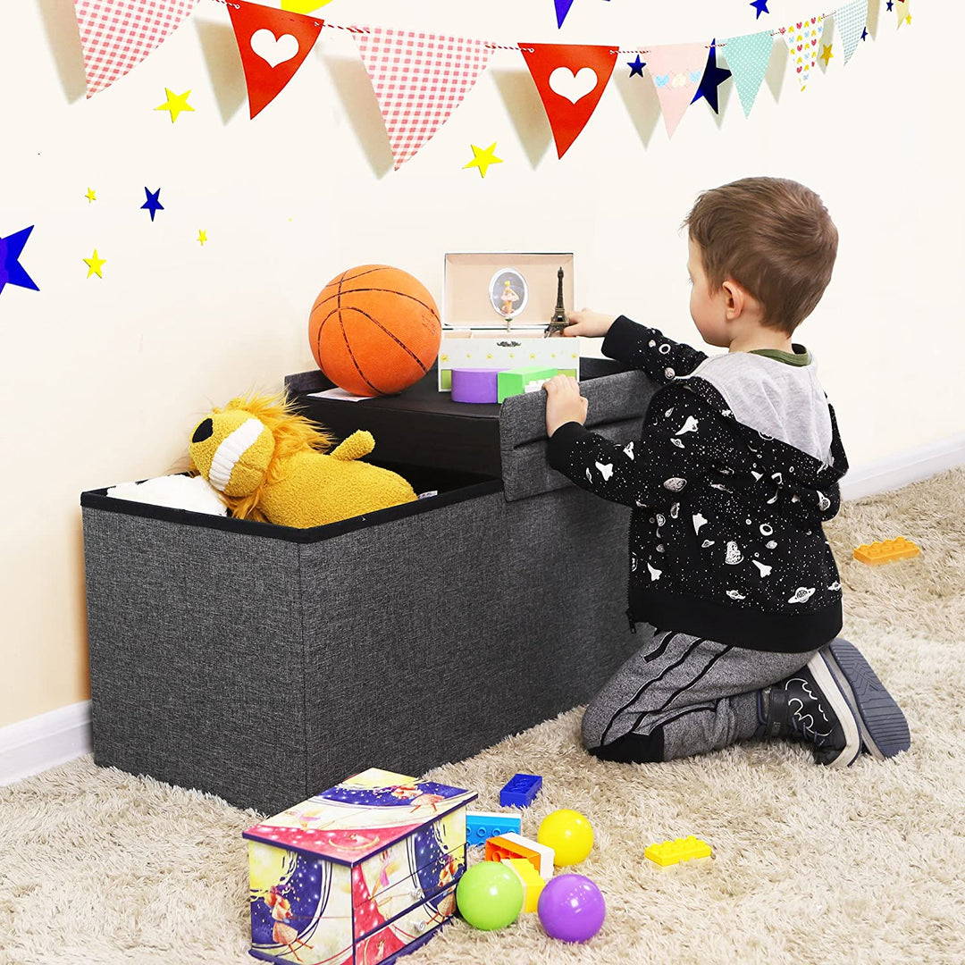 Grey Storage Ottoman with Flipping Lid