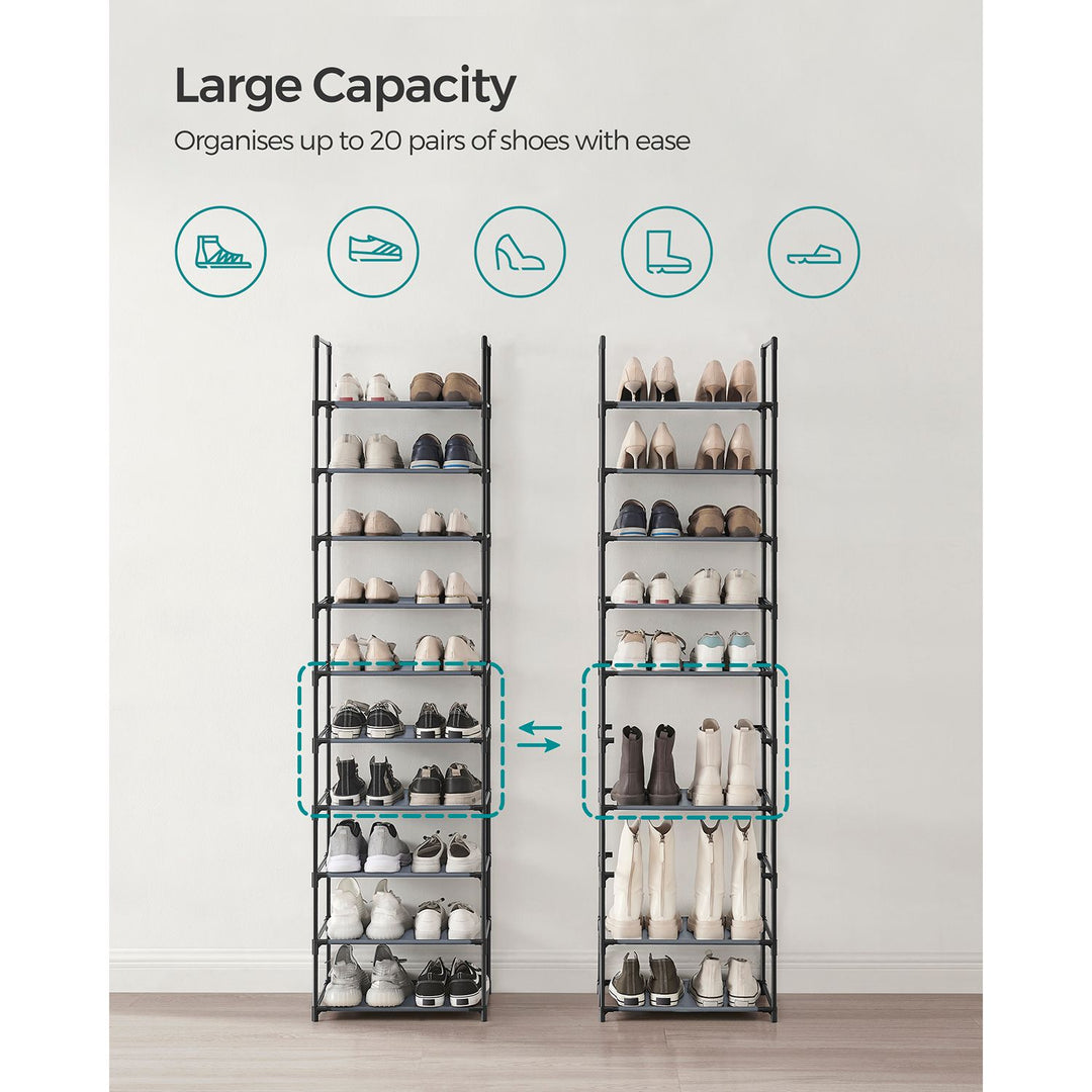 10 Tier Shoe Rack With a Metal Frame