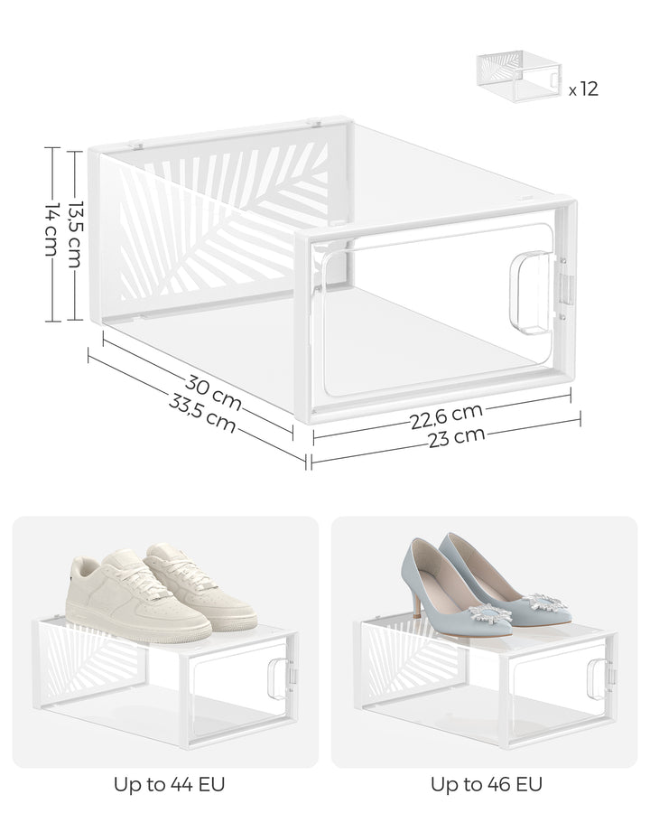 Set of 12 Stackable Shoe Boxes Transparent