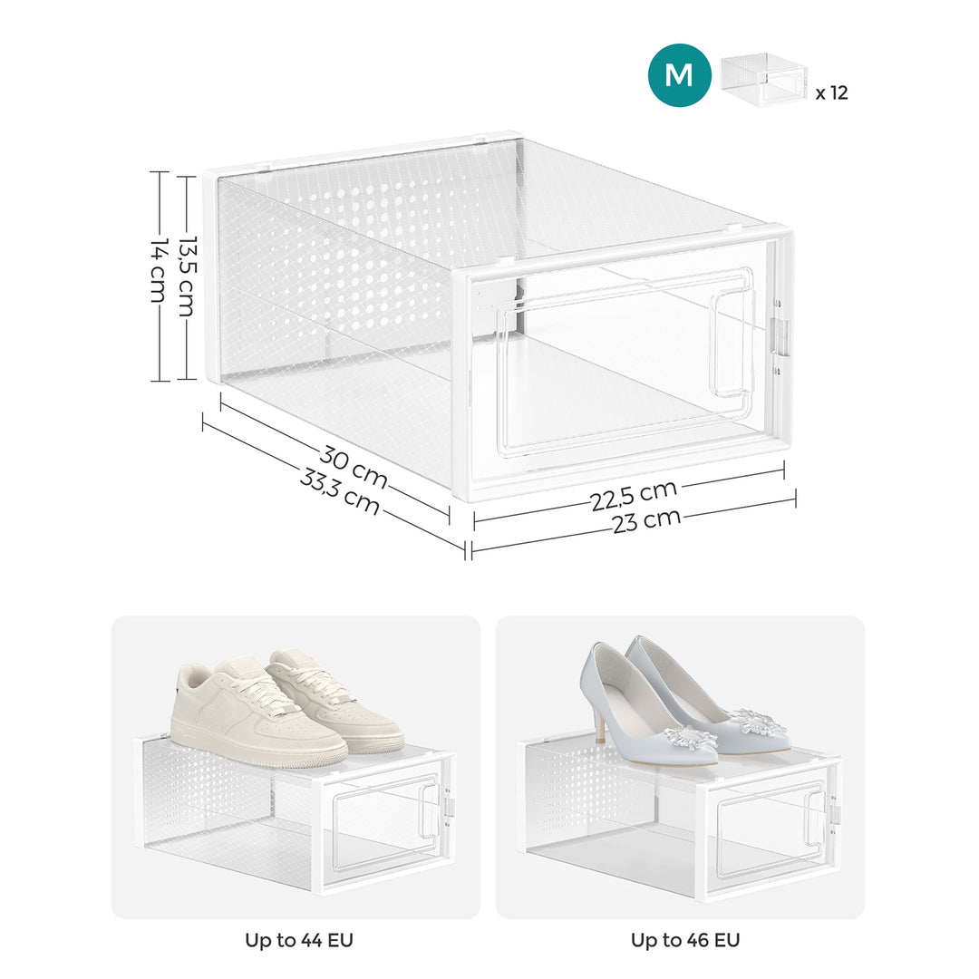 Pack of 12 Transparent Plastic Shoe Boxes