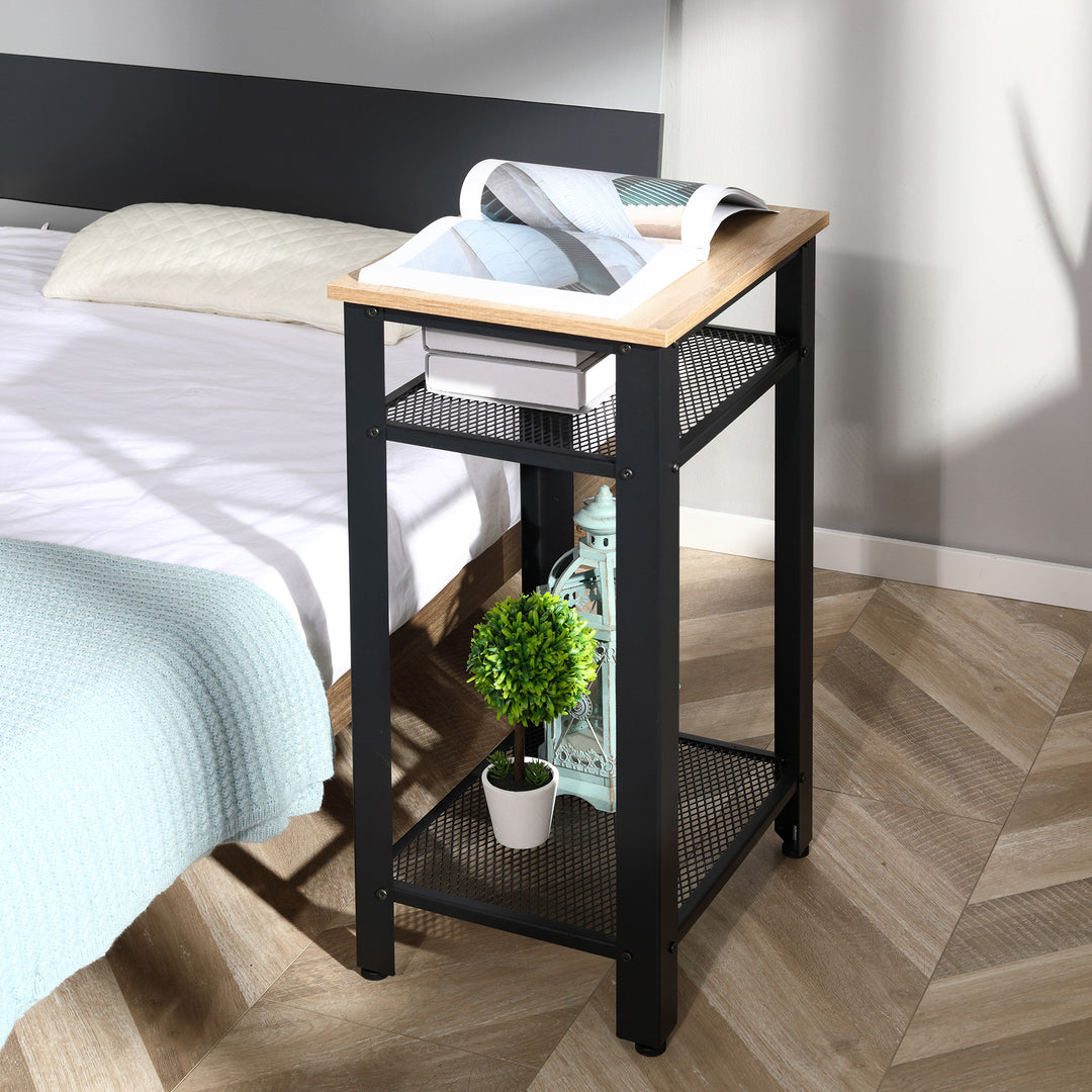 Industrial-Style Boxy Side Table 3 Layer 2 Shelves Storage Display w/ Metal Frame Stylish On-Trend Bedside End Table Nightstand