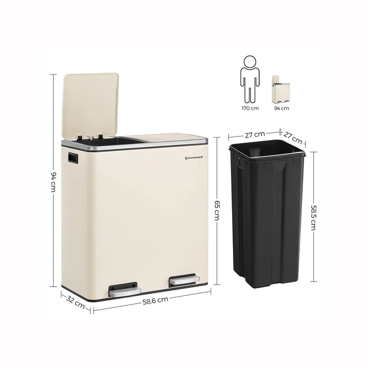 Cream Colour Step-Open Waste Bins with 2 Inner Buckets