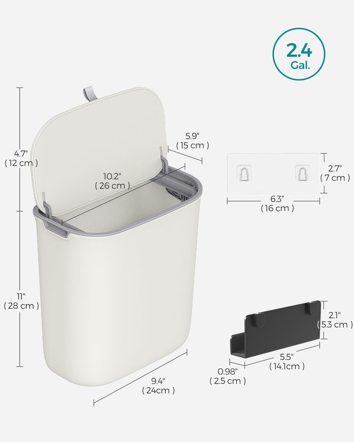 9L Hanging Trash Can with Lid