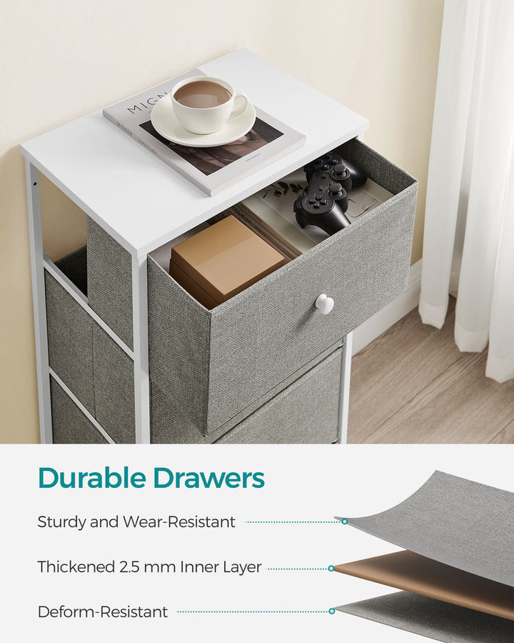 4 Fabric Drawers with Metal Frame Light Grey and White