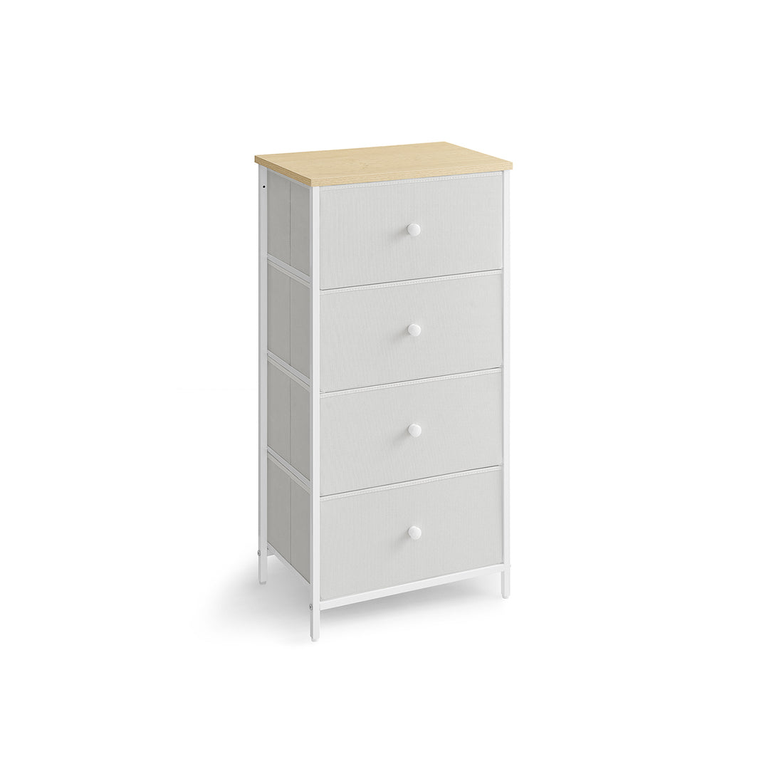 4 Fabric Drawers with Metal Frame White and Oak