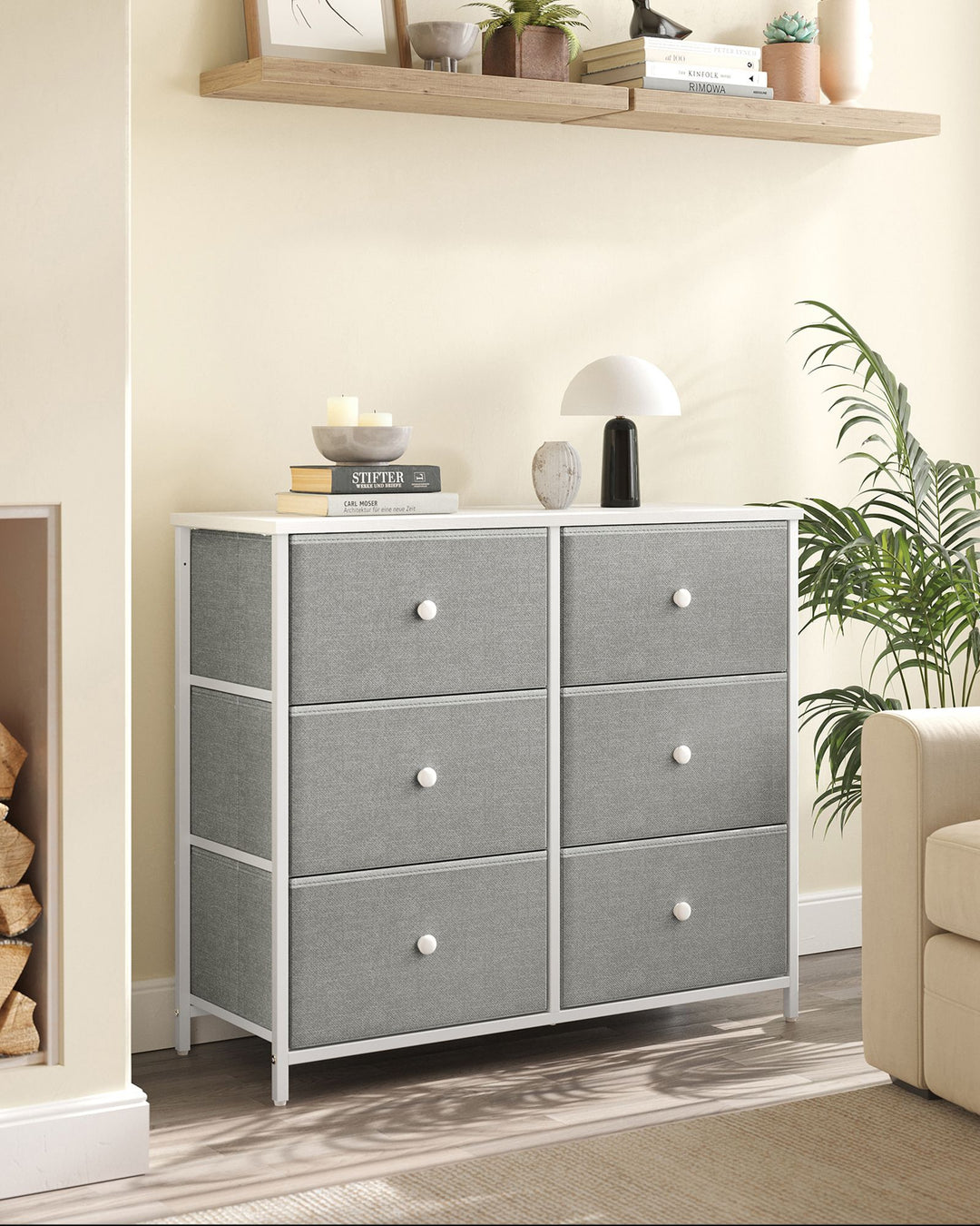 6 Fabric Drawers with Metal Frame Light Grey and White