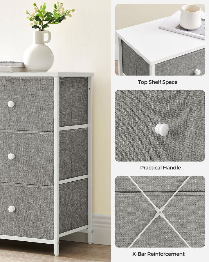 6 Fabric Drawers with Metal Frame Light Grey and White
